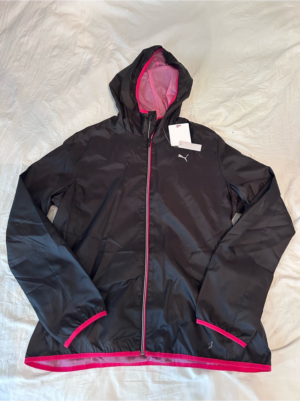 Puma Black Hooded Jacket with Pink Trim